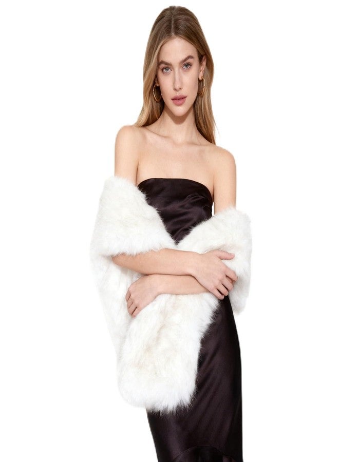 XEPST Women's Faux Fur Collar Scarf Wrap,Faux Fur Shawl Winter Neck Warmer Fluffy Scarf (White With Tips) - Image 1